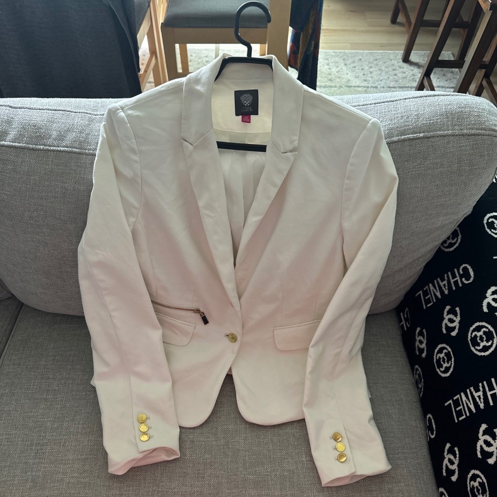 Vince Camuto Winter White Blazer with Gold Zipper and Button Accents Size 10